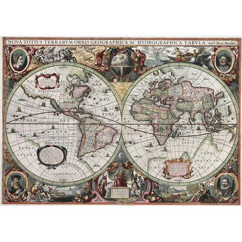 Nova Totius Terrarium  Gold Ornate Wood Framed Art Print with Double Matting by Hondius, Henricus