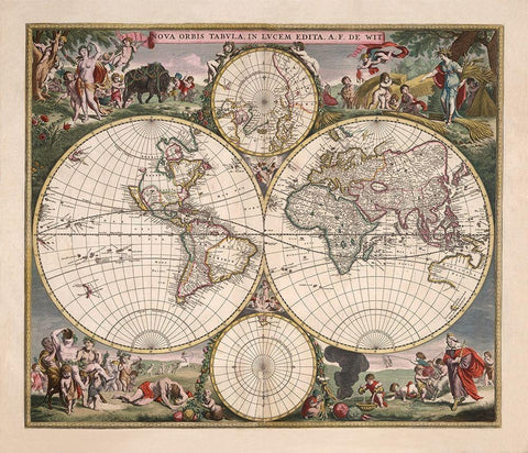 Nova Orbis Tabula Black Ornate Wood Framed Art Print with Double Matting by Wit, Frederick de