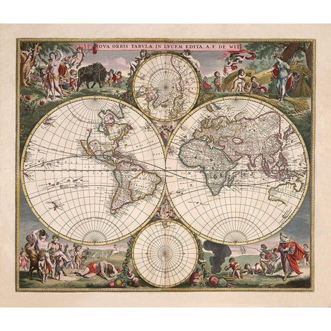 Nova Orbis Tabula Black Modern Wood Framed Art Print by Wit, Frederick de