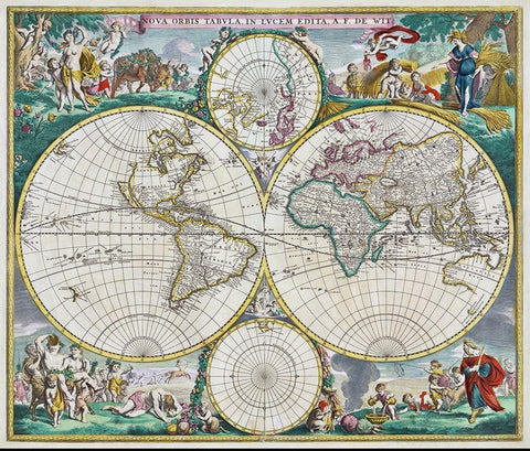 Nova Orbis, 1670 White Modern Wood Framed Art Print with Double Matting by Wit, Frederick de