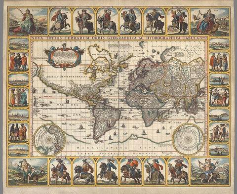 Nova Totius Terrarum Orbis Tabula, 1652 White Modern Wood Framed Art Print with Double Matting by Visscher, Claes Janszoon