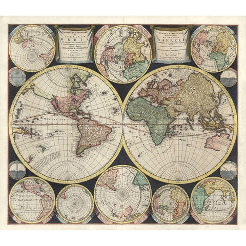 World Map 1594 Gold Ornate Wood Framed Art Print with Double Matting by Allard, Carel