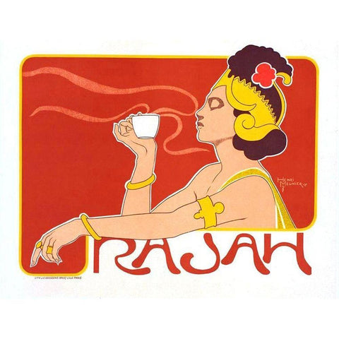 Rajah Coffee 1897 Black Modern Wood Framed Art Print with Double Matting by Meunier, Henry