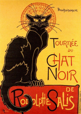 Le Chat Noir, 1896 Black Ornate Wood Framed Art Print with Double Matting by Steinlen, Theophile