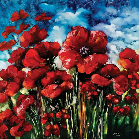 Poppy Field Black Ornate Wood Framed Art Print with Double Matting by Sipos, Judit