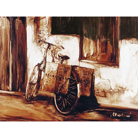 Cottage Bicycle Black Modern Wood Framed Art Print with Double Matting by Sipos, Judit