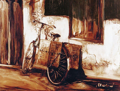 Cottage Bicycle Black Ornate Wood Framed Art Print with Double Matting by Sipos, Judit