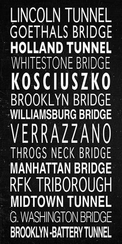 NYC Bridges Sign White Modern Wood Framed Art Print with Double Matting by Anonymous