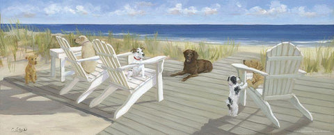 Dogs on a Deck White Modern Wood Framed Art Print with Double Matting by Saxe, Carol