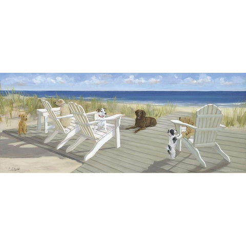 Dogs on a Deck Gold Ornate Wood Framed Art Print with Double Matting by Saxe, Carol