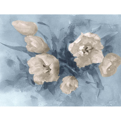 Tulips painting in blue-brown  Gold Ornate Wood Framed Art Print with Double Matting by Lipeikaite, E.