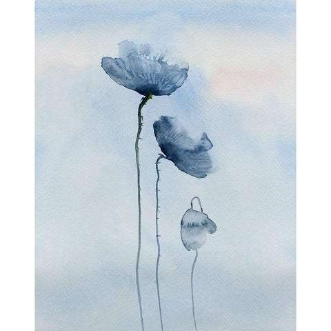 Poppies in blue White Modern Wood Framed Art Print by Anonymous