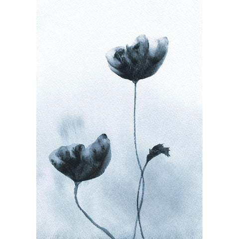 Deep Indigo Poppies  White Modern Wood Framed Art Print by Anonymous