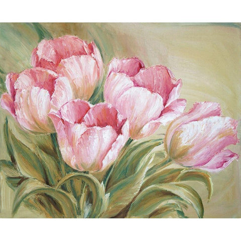 Tulips Painting Pink White Modern Wood Framed Art Print by Anker