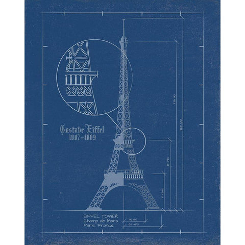 Eiffel Tower Blue Print Black Modern Wood Framed Art Print with Double Matting by Sussenn