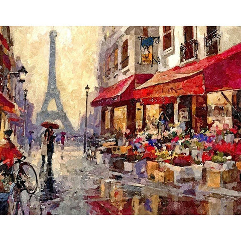 Paris, painting White Modern Wood Framed Art Print by Anonymous