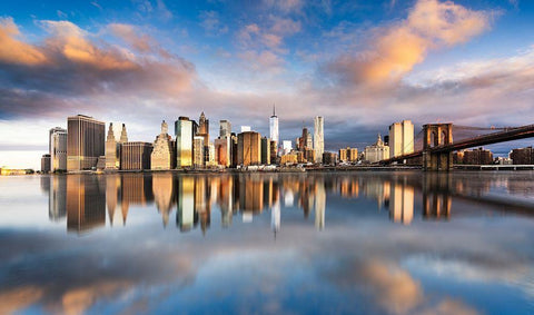 Color NY View Black Ornate Wood Framed Art Print with Double Matting by Preve, Beatrice