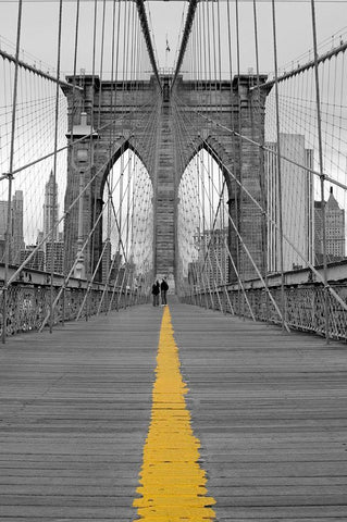 Brooklyn Bridge Couple Black Ornate Wood Framed Art Print with Double Matting by Anonymous