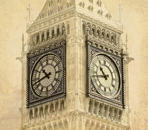 Big Ben Vintage White Modern Wood Framed Art Print with Double Matting by Anonymous