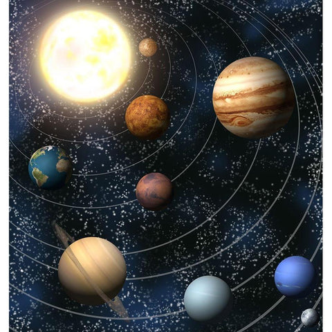 Our Solar System Black Modern Wood Framed Art Print with Double Matting by Georghiou, Christos