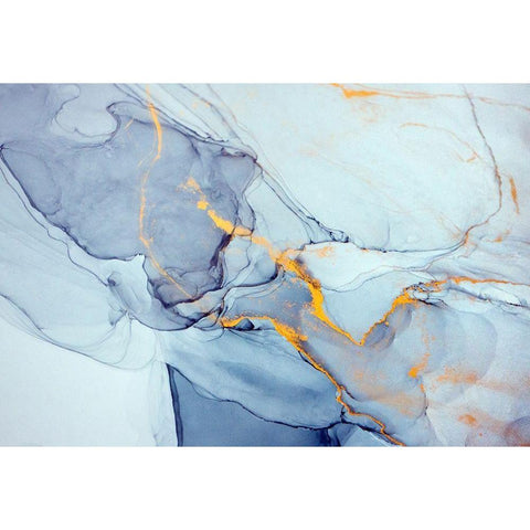 Abstract in Indigo and Gold  White Modern Wood Framed Art Print by Dein, Mari