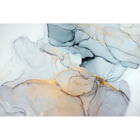 Blue, Grey, Gold Abstract Black Modern Wood Framed Art Print with Double Matting by Dein, Mari
