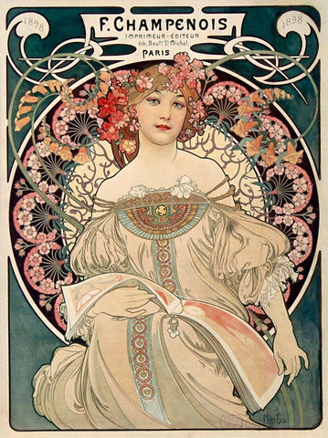 F. Champenois White Modern Wood Framed Art Print with Double Matting by Mucha, Alphonse