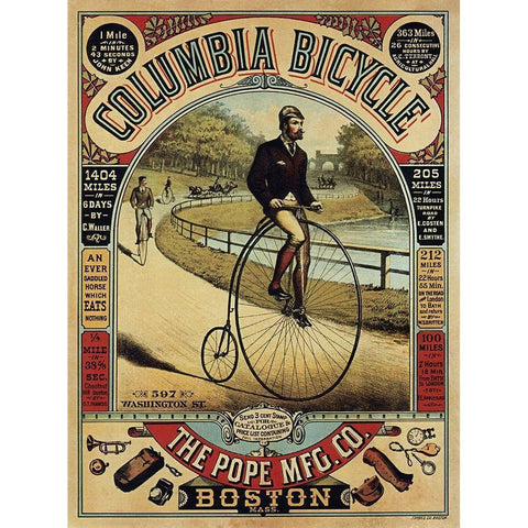 Columbia Bicycle White Modern Wood Framed Art Print by Anon