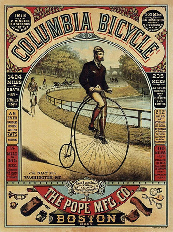 Columbia Bicycle Black Ornate Wood Framed Art Print with Double Matting by Anon