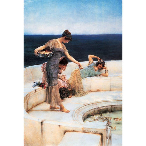 Silver Favourites White Modern Wood Framed Art Print by Alma-Tadema, Sir Lawrence