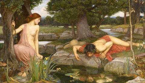 Echo And Narcissus Black Ornate Wood Framed Art Print with Double Matting by Waterhouse, J. W.