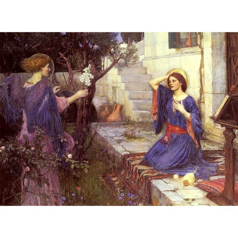 The Annunciation White Modern Wood Framed Art Print by Waterhouse, J. W.