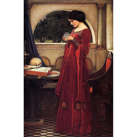 The Crystal Ball Gold Ornate Wood Framed Art Print with Double Matting by Waterhouse, J. W.