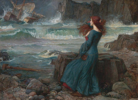 Miranda, The Tempest Black Ornate Wood Framed Art Print with Double Matting by Waterhouse, J. W.