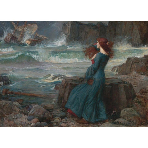 Miranda, The Tempest Gold Ornate Wood Framed Art Print with Double Matting by Waterhouse, J. W.