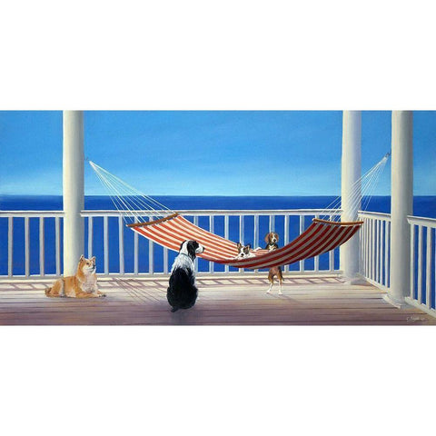 Dogs in Hammock  White Modern Wood Framed Art Print by Saxe, Carol