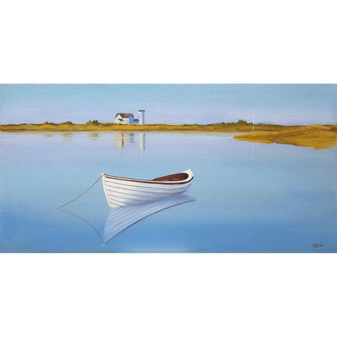Lone Boat in Seascape Gold Ornate Wood Framed Art Print with Double Matting by Saxe, Carol