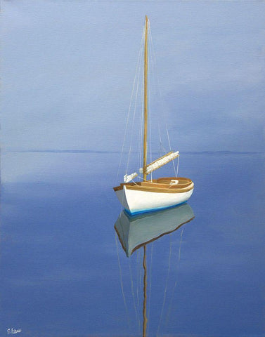 Moored Sailboat Black Ornate Wood Framed Art Print with Double Matting by Saxe, Carol