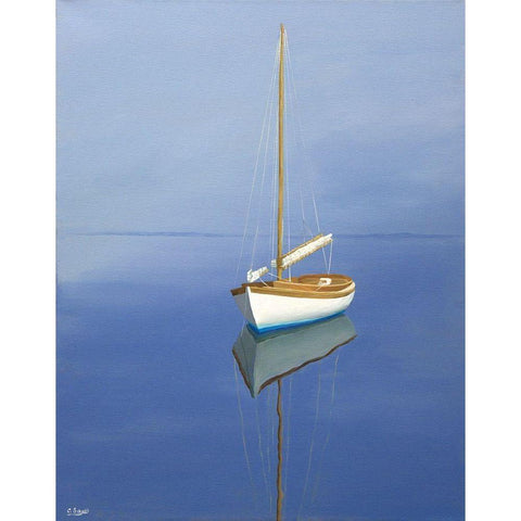 Moored Sailboat Black Modern Wood Framed Art Print by Saxe, Carol