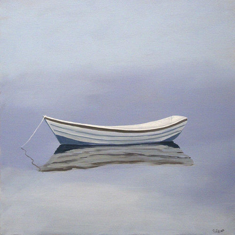 Moored Rowboat Black Modern Wood Framed Art Print by Saxe, Carol