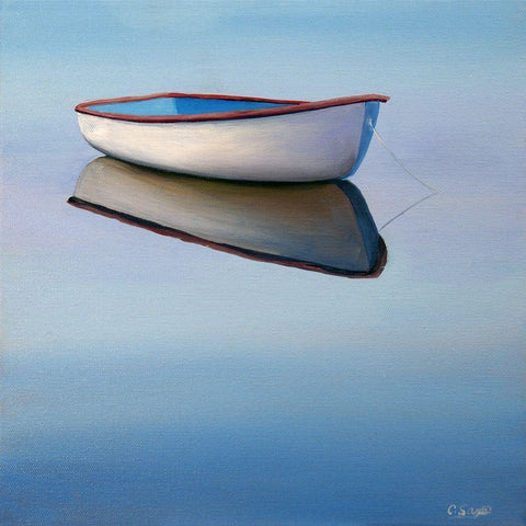 Moored Rowboat II White Modern Wood Framed Art Print with Double Matting by Saxe, Carol