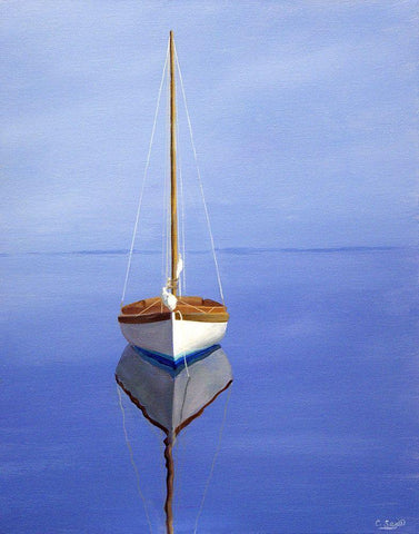 Moored Sailboat II Black Ornate Wood Framed Art Print with Double Matting by Saxe, Carol