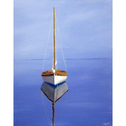 Moored Sailboat II Black Modern Wood Framed Art Print by Saxe, Carol