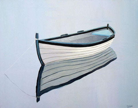 Moored Rowboat IV White Modern Wood Framed Art Print with Double Matting by Saxe, Carol