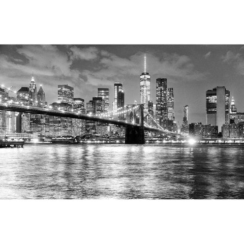 New York City Financial District Black Modern Wood Framed Art Print by Anon.