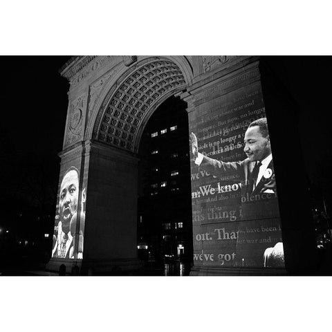 Martin Luther King Jr Projection on the Washington Square Arch NYC White Modern Wood Framed Art Print by Maier, Phil