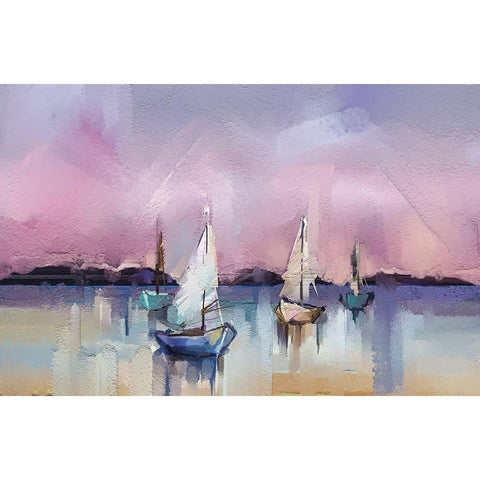 Seascape with Sunlit Background Black Modern Wood Framed Art Print by Pornmingmas, N.