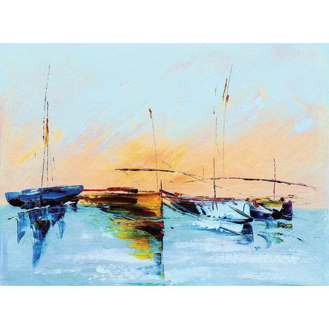 Sailboat Abstract Black Modern Wood Framed Art Print with Double Matting by Chen, Yung Chao