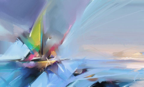 Colorful Oil Seascape White Modern Wood Framed Art Print with Double Matting by Pornmingmas, N.