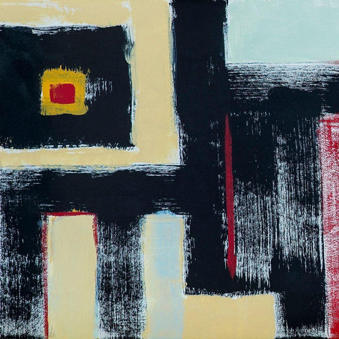 Abstract of Connected Black Shapes I White Modern Wood Framed Art Print with Double Matting by Anonymous